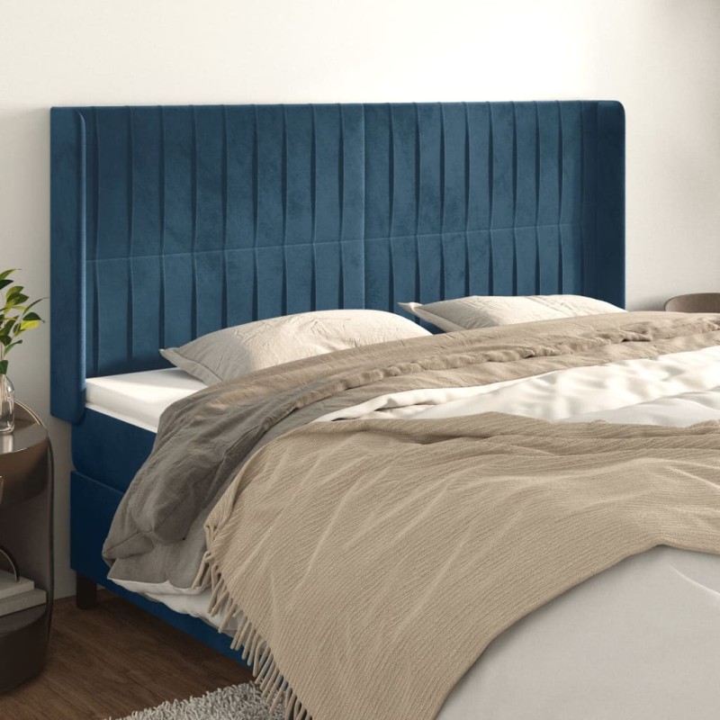 Testiera ad Orecchio Blu Scuro 203x23x118/128 cm in Velluto
