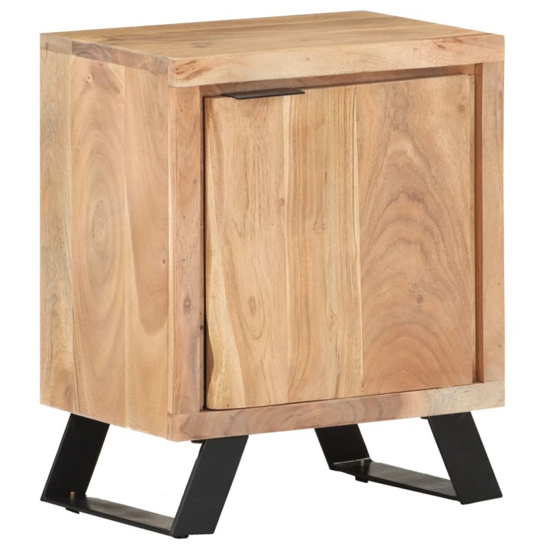 Comodino 40x30x50 cm in Legno Massello di Acacia con Bordi Vivi Comodino 40x30x50 cm in Legno Massello di Acacia con Bordi Vivi