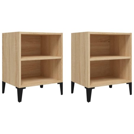 Comodini con Gambe in Metallo 2 pz Rovere Sonoma 40x30x50 cm
