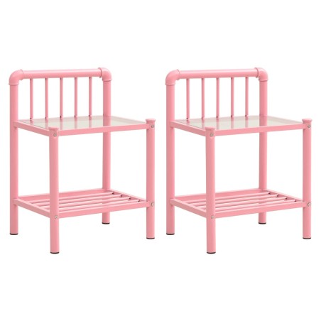 Comodini 2 pz Rosa e Trasparente in Metallo e Vetro