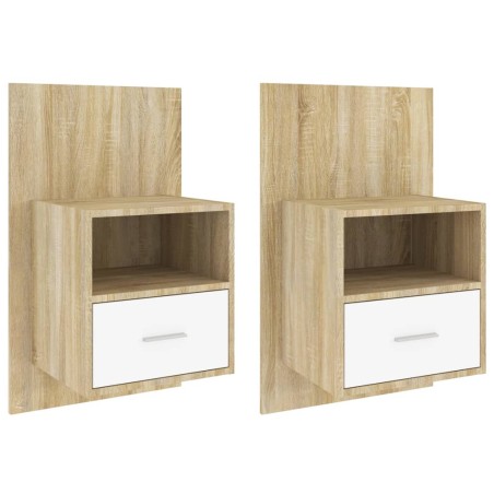 vidaXL Comodini a Muro 2 pz Bianchi e Rovere Sonoma