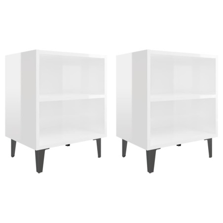 Comodini con Gambe in Metallo 2 pz Bianco Lucido 40x30x50 cm
