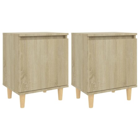 Comodini con Gambe in Legno Massello 2 pz Rovere 40x30x50 cm