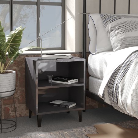 Comodini con Gambe in Metallo 2 pz Grigio Lucido 40x30x50 cm