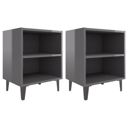 Comodini con Gambe in Metallo 2 pz Grigio Lucido 40x30x50 cm