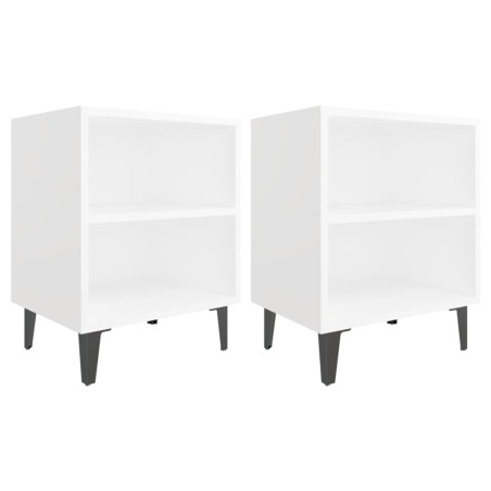 Comodini con Gambe in Metallo 2 pz Bianchi 40x30x50 cm