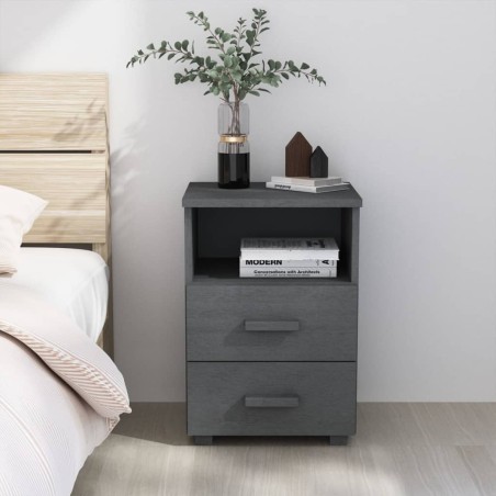 Comodino HAMAR Grigio Scuro 40x35x62 cm Legno Massello di Pino