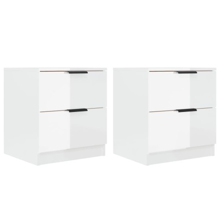 Comodini 2 pz Bianco Lucido in Legno Multistrato