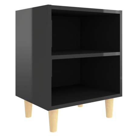 Comodino con Gambe in Legno Massello Nero Lucido 40x35x50 cm