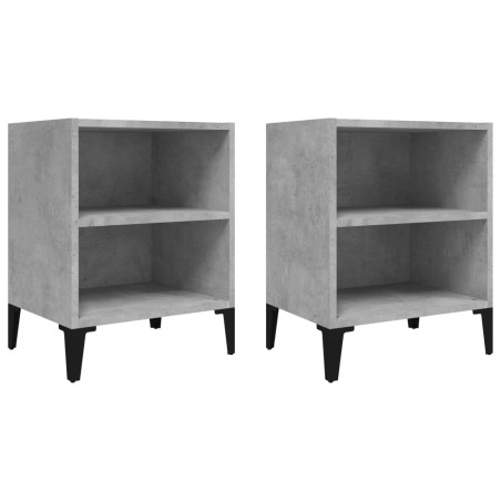 Comodini con Gambe in Metallo 2 pz Grigio Cemento 40x30x50 cm