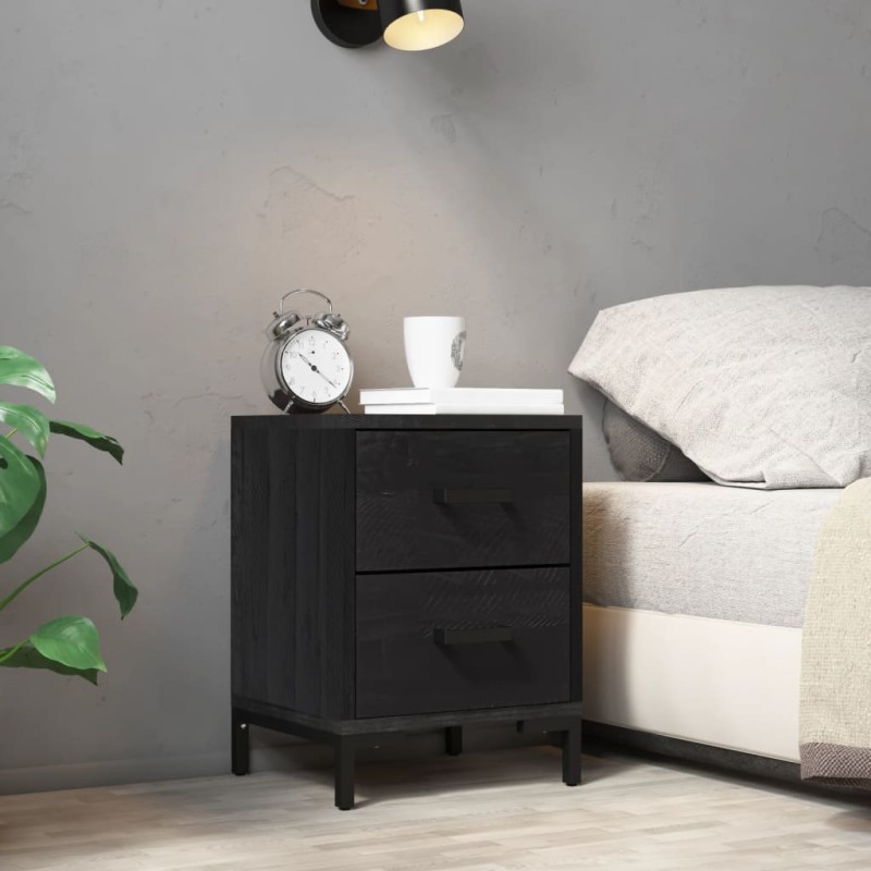 Comodino Nero 36x30x45 cm Legno Massello di Pino Riciclato Comodino Nero 36x30x45 cm Legno Massello di Pino Riciclato