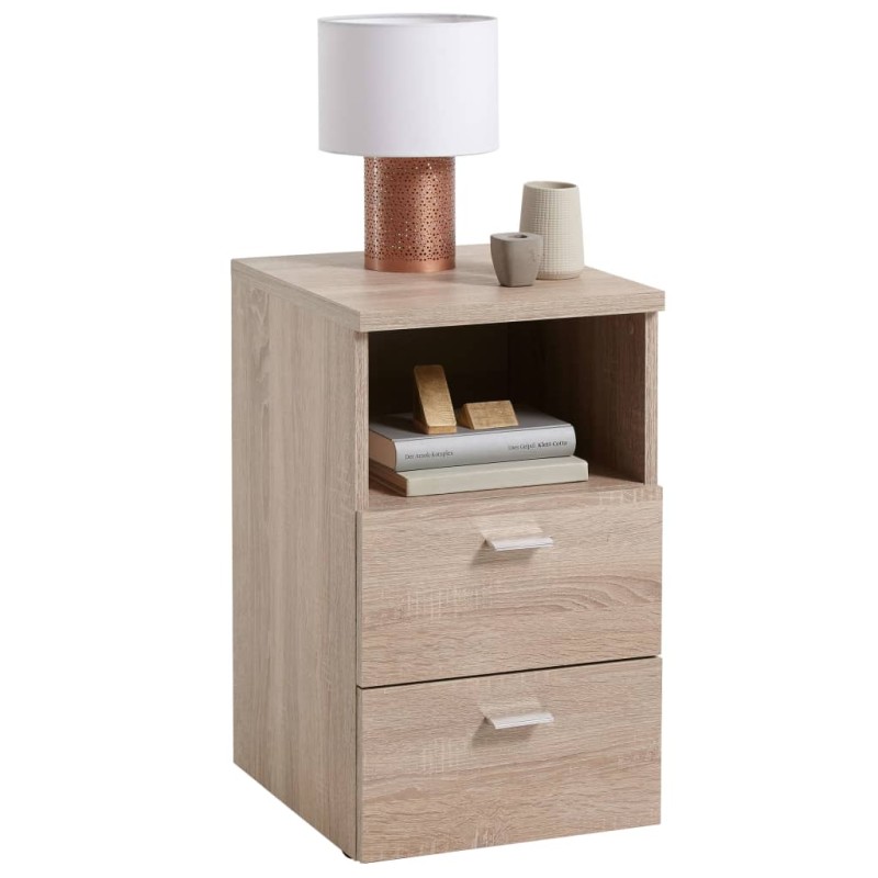 FMD Comodino con 2 Cassetti e Scomparto Aperto Rovere FMD Comodino con 2 Cassetti e Scomparto Aperto Rovere