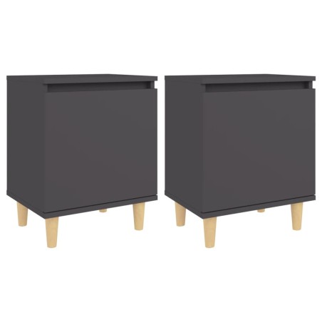 Comodini con Gambe in Legno Massello 2 pz Grigi 40x30x50 cm