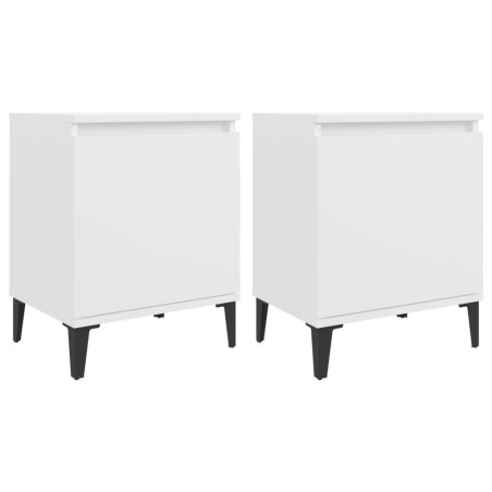 Comodini con Gambe in Metallo 2 pz Bianchi 40x30x50 cm
