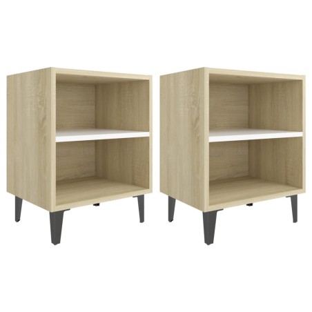 Comodini con Gambe in Metallo 2 pz Rovere e Bianco 40x30x50 cm