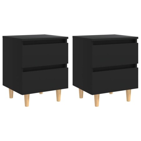 vidaXL Comodini con Gambe in Pino Massello 2pz Neri 40x35x50 cm