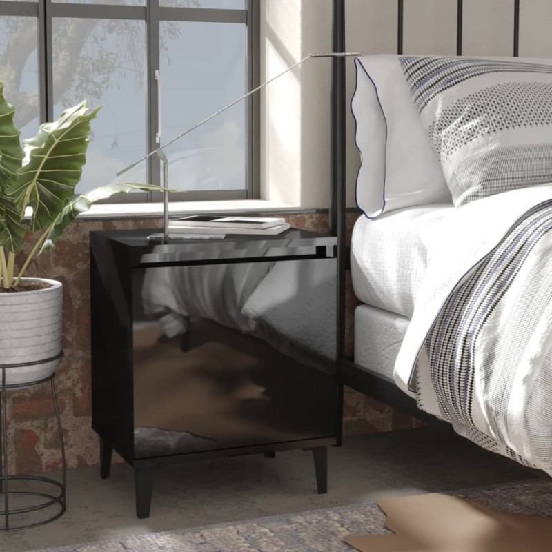 Comodino con Gambe in Metallo Nero Lucido 40x30x50 cm Comodino con Gambe in Metallo Nero Lucido 40x30x50 cm