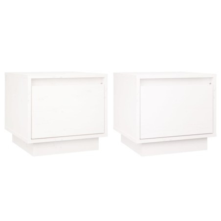 Comodini 2 pz Bianchi 35x34x32 cm in Legno Massello di Pino