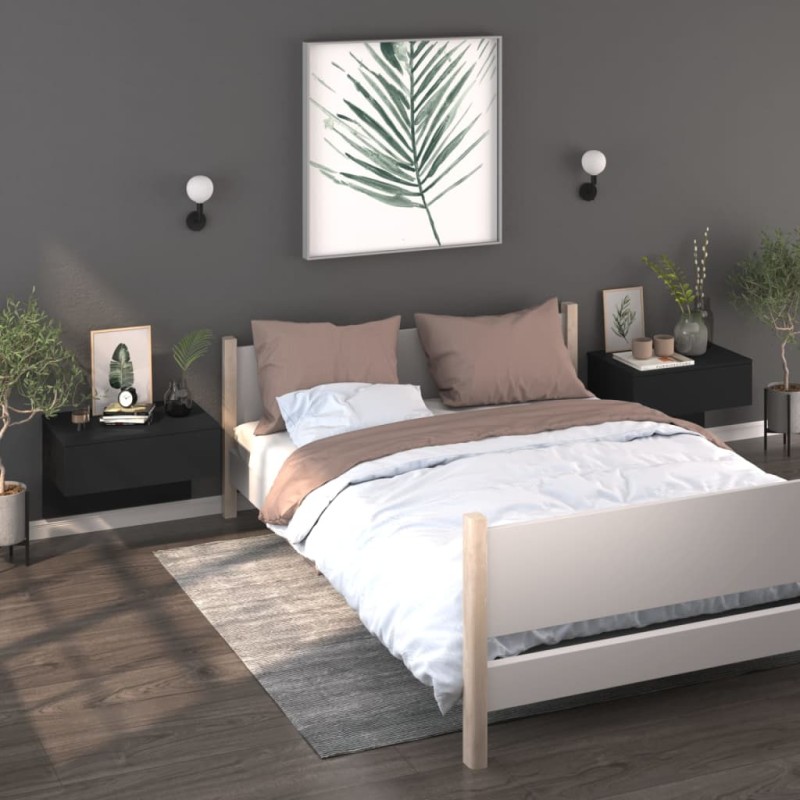 vidaXL Comodini a Muro 2 pz Neri vidaXL Comodini a Muro 2 pz Neri