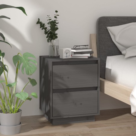 Comodino Grigio 40x35x50 cm in Legno Massello di Pino