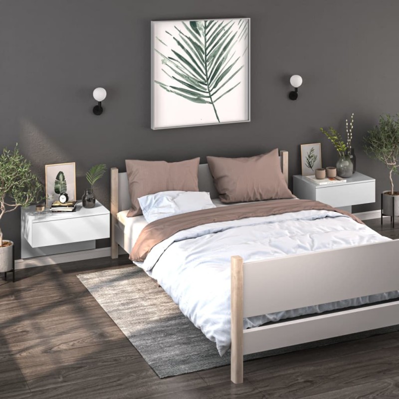 Comodini a Muro 2 pz Bianco Lucido Comodini a Muro 2 pz Bianco Lucido