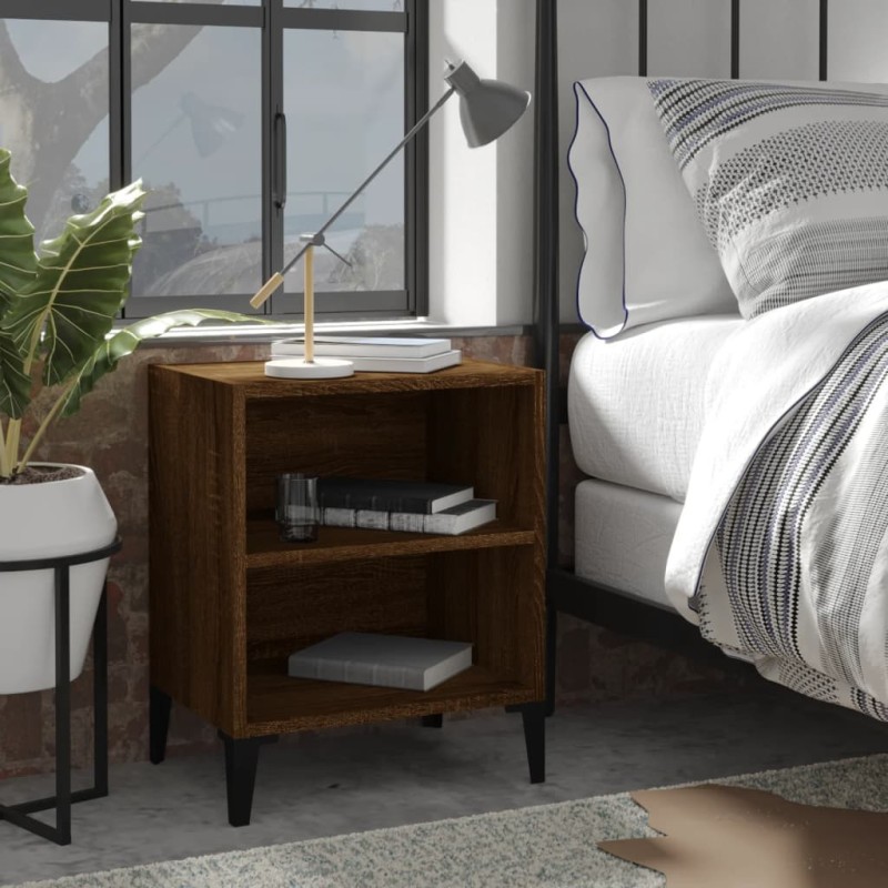 Comodini con Gambe in Metallo 2 pz Rovere Marrone 40x30x50 cm Comodini con Gambe in Metallo 2 pz Rovere Marrone 40x30x50 cm