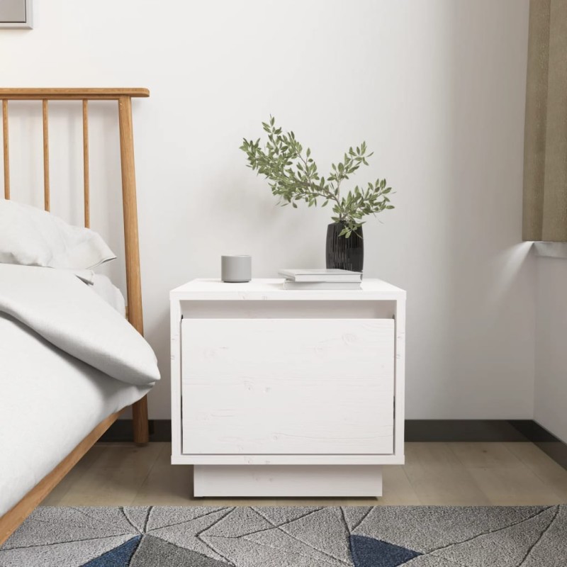 Comodino Bianco 35x34x32 cm in Legno Massello di Pino Comodino Bianco 35x34x32 cm in Legno Massello di Pino
