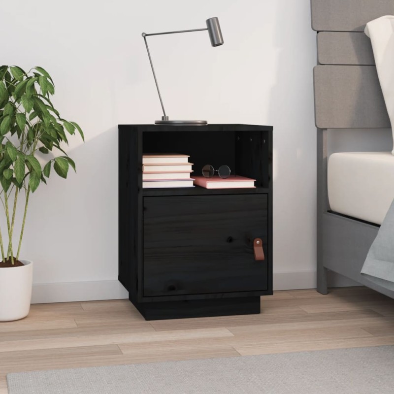 Comodino Nero 40x34x55 cm in Legno Massello di Pino Comodino Nero 40x34x55 cm in Legno Massello di Pino