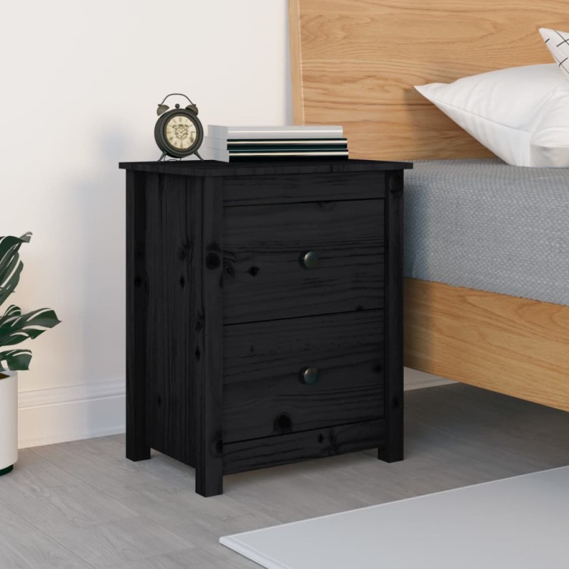Comodino Nero 50x35x61,5 cm in Legno Massello di Pino Comodino Nero 50x35x61,5 cm in Legno Massello di Pino