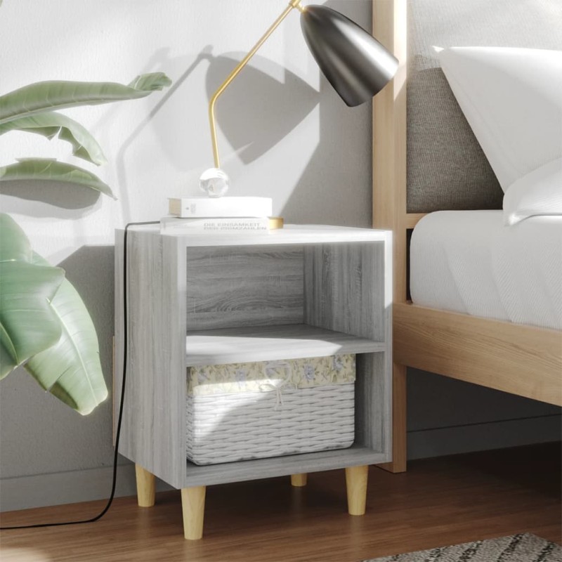 Comodino con Gambe in Legno Massello Grigio Sonoma 40x30x50 cm Comodino con Gambe in Legno Massello Grigio Sonoma 40x30x50 cm