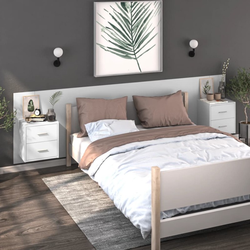 Comodini a Muro 2 pz Bianco Lucido Comodini a Muro 2 pz Bianco Lucido