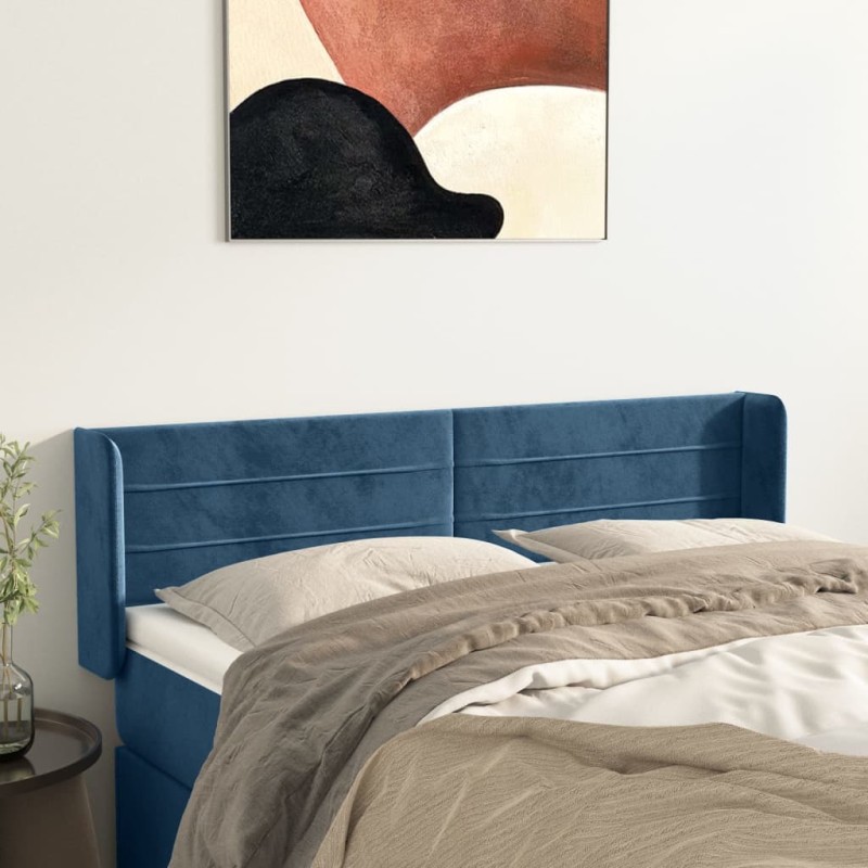 Testiera ad Orecchio Blu Scuro 147x16x78/88 cm in Velluto Testiera ad Orecchio Blu Scuro 147x16x78/88 cm in Velluto