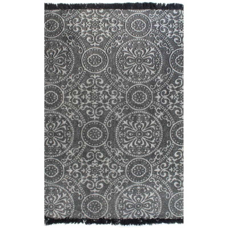 vidaXL Tappeto Kilim in Cotone 120x180 cm Grigio con Motivi vidaXL Tappeto Kilim in Cotone 120x180 cm Grigio con Motivi