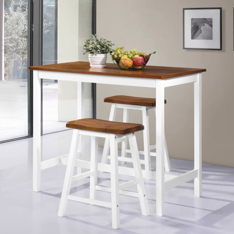 vidaXL Set Tavolo da Bar e Sgabelli 3 pz in Legno Massello vidaXL Set Tavolo da Bar e Sgabelli 3 pz in Legno Massello