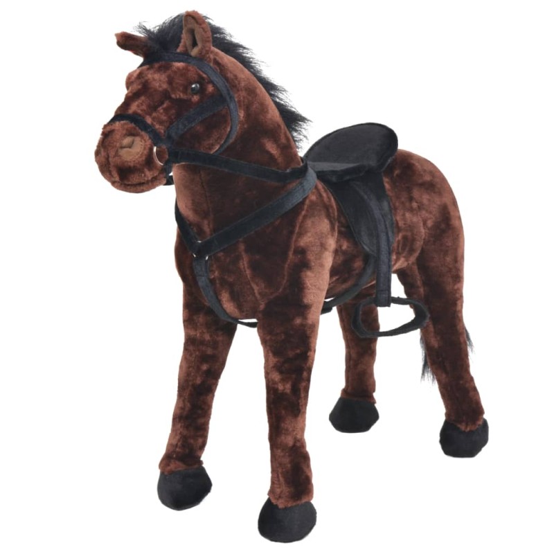 vidaXL Cavallo in Peluche in Piedi Marrone Scuro XXL vidaXL Cavallo in Peluche in Piedi Marrone Scuro XXL
