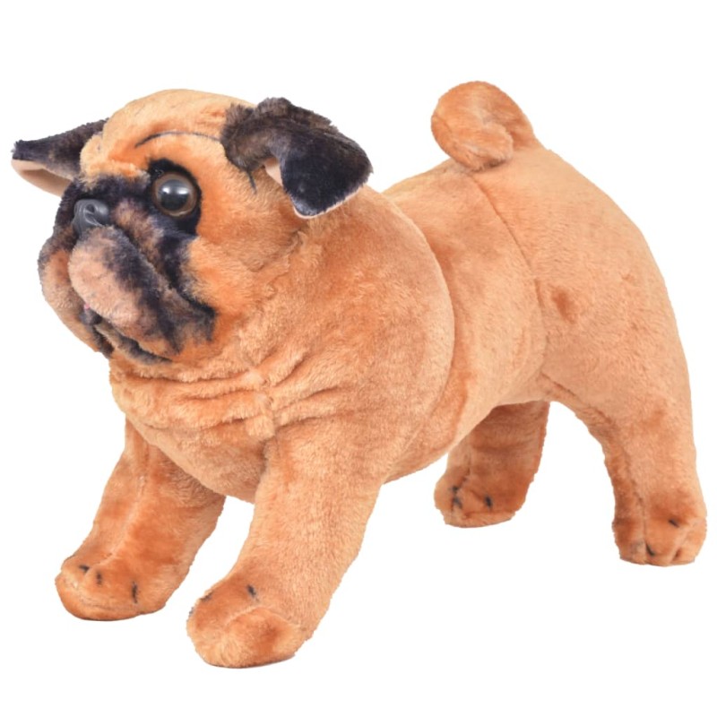 vidaXL Cane Carlino in Peluche in Piedi Marrone Chiaro XXL vidaXL Cane Carlino in Peluche in Piedi Marrone Chiaro XXL