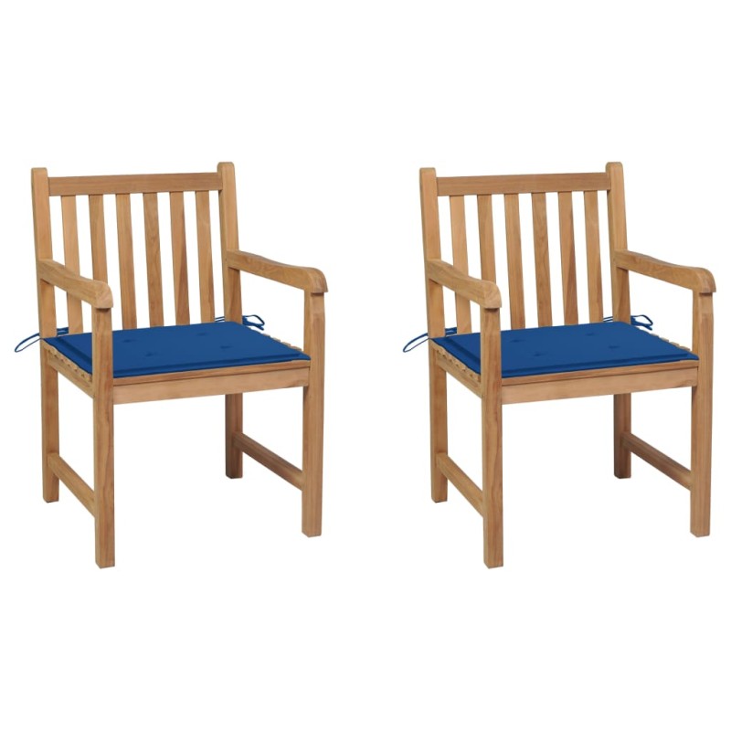 Sedie da Giardino 2 pz con Cuscini Blu Reale in Legno di Teak Sedie da Giardino 2 pz con Cuscini Blu Reale in Legno di Teak