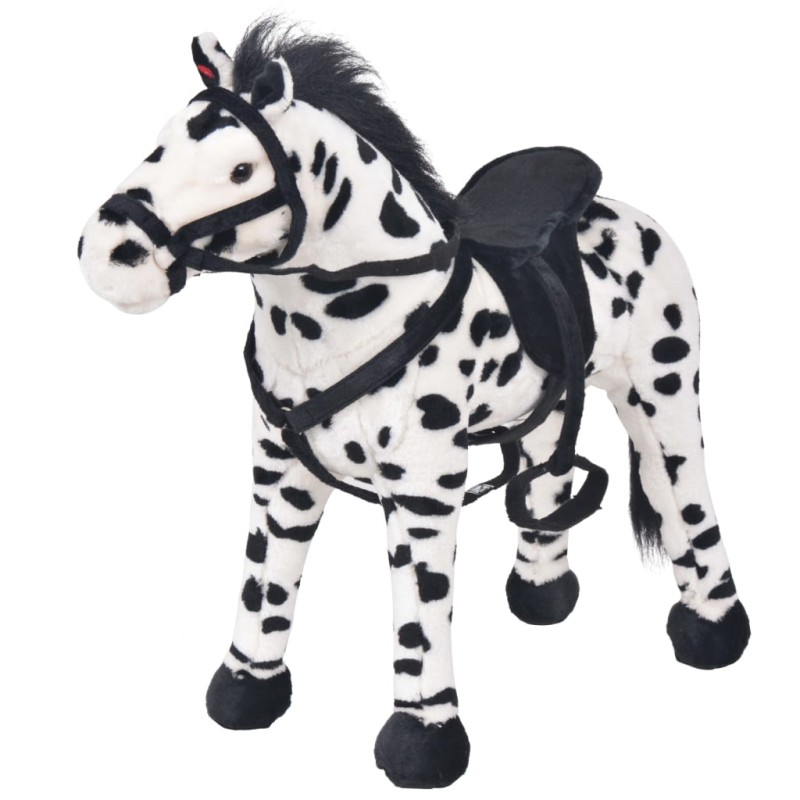 vidaXL Cavallo in Peluche in Piedi Nero e Bianco XXL vidaXL Cavallo in Peluche in Piedi Nero e Bianco XXL