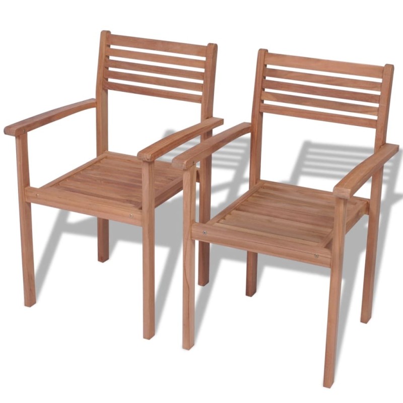 vidaXL Sedie da Giardino Impilabili 2 pz in Legno Massello di Teak vidaXL Sedie da Giardino Impilabili 2 pz in Legno Massello di Teak