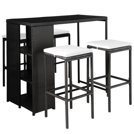 vidaXL Set da Pranzo da Giardino 5 pz con Cuscini in Polyrattan Nero 