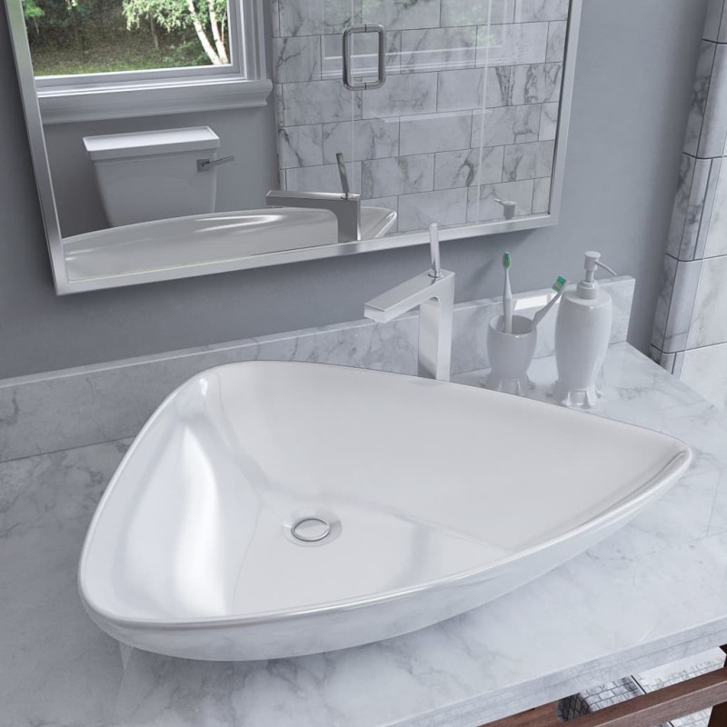 vidaXL Lavandino Triangolare in Ceramica Bianco 645x455x115 mm vidaXL Lavandino Triangolare in Ceramica Bianco 645x455x115 mm
