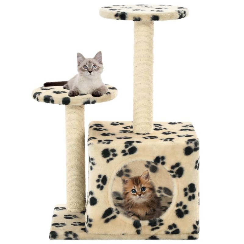 vidaXL Albero per Gatti e Tiragraffi Sisal 60 cm Zampe Stampate Beige vidaXL Albero per Gatti e Tiragraffi Sisal 60 cm Zampe Stampate Beige