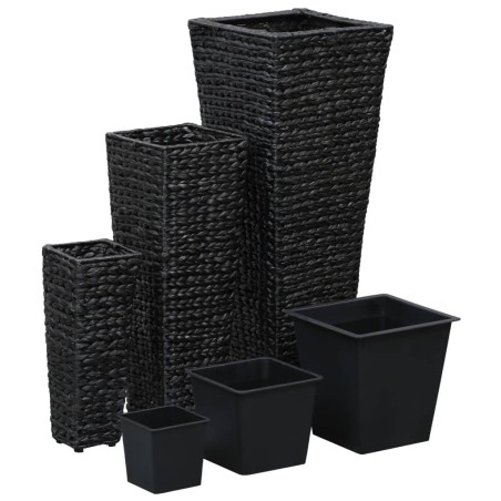 vidaXL Letti Rialzati da Giardino 3 pz in Giacinto Intrecciato Nero