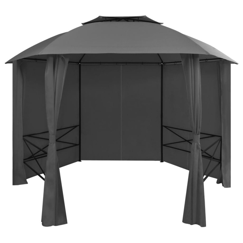 vidaXL Gazebo Padiglione da Giardino con Tende Esagonale 360x265 cm vidaXL Gazebo Padiglione da Giardino con Tende Esagonale 360x265 cm