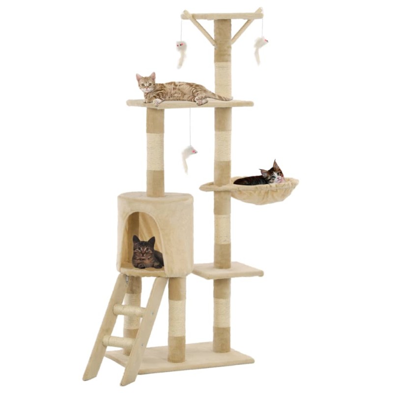 vidaXL Albero per Gatti con Tiragraffi in Sisal 138 cm Beige vidaXL Albero per Gatti con Tiragraffi in Sisal 138 cm Beige