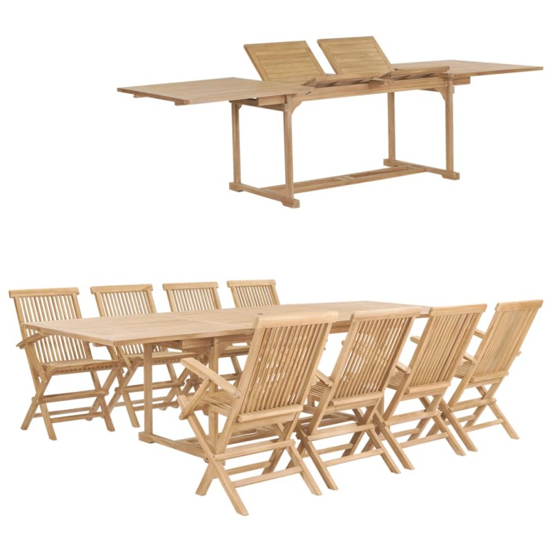 vidaXL Set da Pranzo per Esterni 9 pz 180-280x100x75 cm Teak Massello vidaXL Set da Pranzo per Esterni 9 pz 180-280x100x75 cm Teak Massello