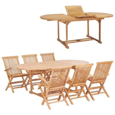 vidaXL Set da Pranzo per Esterni 7 pz 150-200x100x75 cm Teak Massello