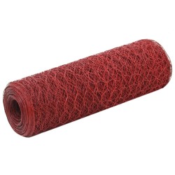 vidaXL Recinzione in Rete per Pollaio in Acciaio e PVC 25x0,5 m Rossa