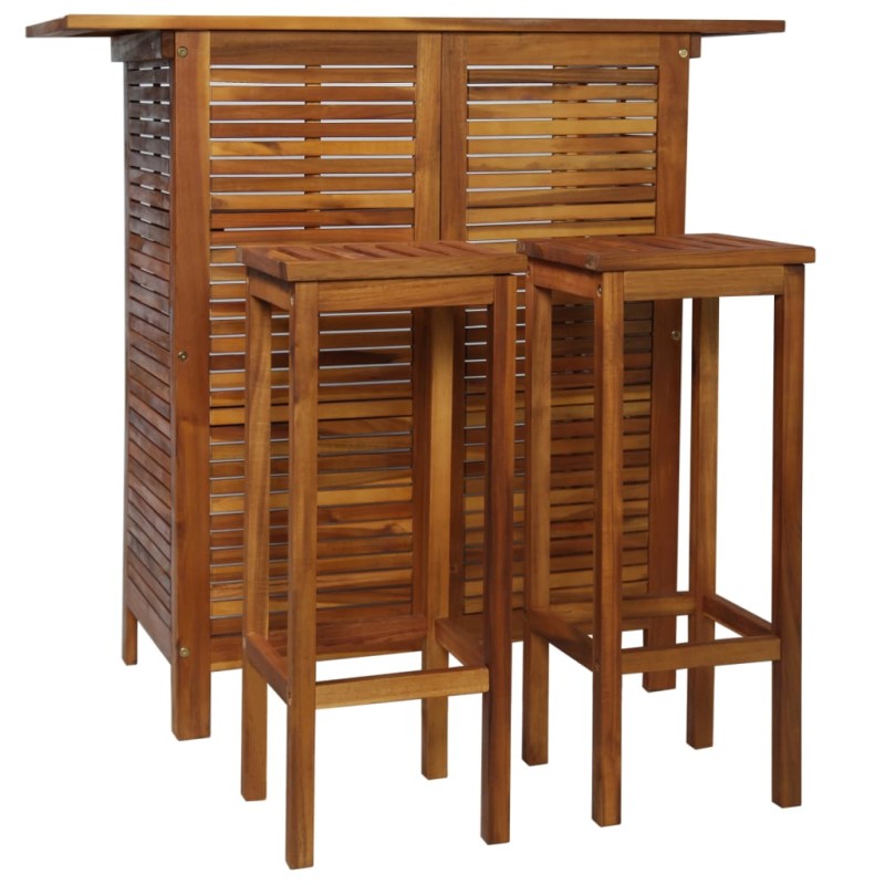 vidaXL Set Tavolo e Sedia da Bar 3 pz in Legno Massello di Acacia vidaXL Set Tavolo e Sedia da Bar 3 pz in Legno Massello di Acacia