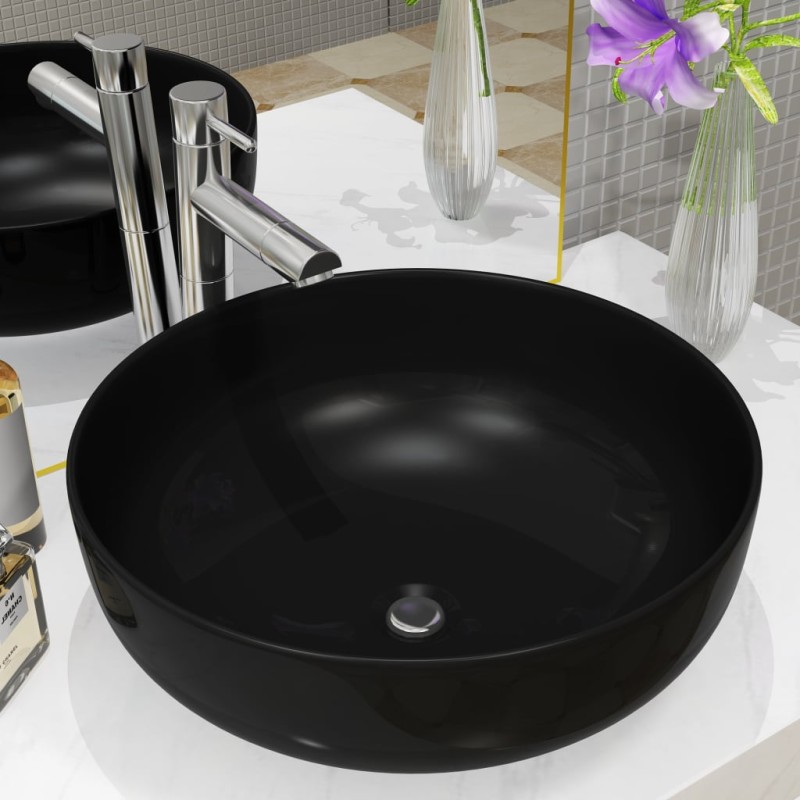 vidaXL Lavandino Tondo in Ceramica Nero 41,5x13,5 cm vidaXL Lavandino Tondo in Ceramica Nero 41,5x13,5 cm